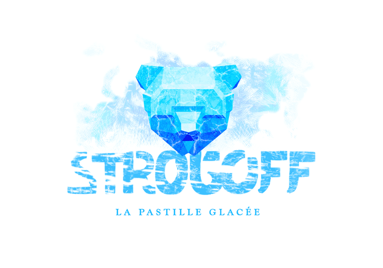 Visuelle pour emballage d'une marque de pastilles. Nom de la marque : STROGOFF. Sous-titre : La pastille glacée